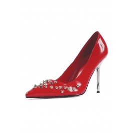 4 Inch Heel Pointy Toe Pump Women'S Size Shoe With Spiked Studs At Toe