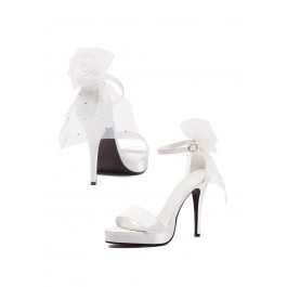 4.5 Inch Bride Sandal Women'S Size Shoe With Ankle Strap And Veil On Back Of Shoe