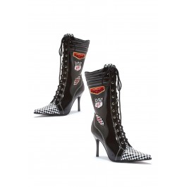 4 Inch Calf Boot Women'S Size Shoe With Contrasting Pointy Toe And Racing Print