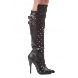 5 Inch Heel Knee Boot Women'S Size Shoe With Buckle Detail And Knee Guard