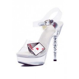 6.5 Inch Dice Heel Sandal Women'S Size Shoe With Ankle Strap And Playing Card Graphic