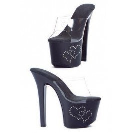 7 Inch Heel Sandal Women'S Size Shoe With Rhinestone Double Hearts On Platform