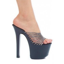 7 Inch Heel Sandal Women'S Size Shoe With Metallic Mesh Straps