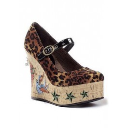 4.5 Inch Cork Wedge Pump Women'S Size Shoe With Tattoo Embroidery