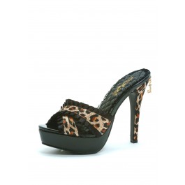 Ginger 5" Satin Leopard Mule With Ruffled Trim