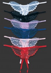 Sheer Crotchless Panty With Butterfly Applique Pearl And Sequined Detail