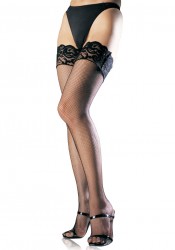 Plus Size Stay Up Lycra Fishnet With Lace Top Thigh High