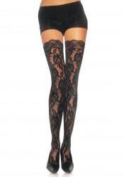 Rose Lace Thigh High Nylon Stocking With Lace Top
