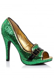 4 Inch Heel Green Glitter Peep-Toe Pump
