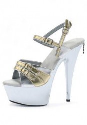 6 Inch 2-Tone Patent Sandal Women'S Size Shoe With 2 Inch Platform And Buckle Detail