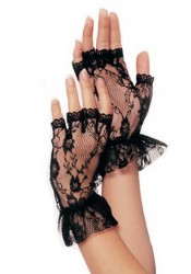 Wrist Length Fingerless Lace Gloves With Ruffle